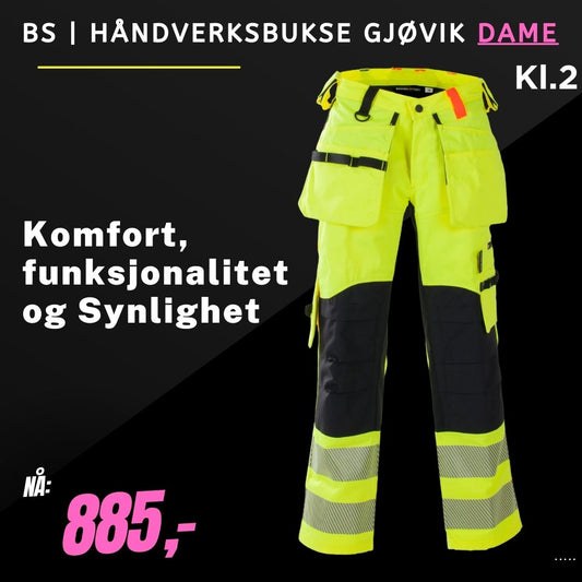 GJØVIK HÅNDVERKSBUKSE DAME GUL/SVART/ORANSJE EN 20471 KLASSE 2 (111610738)
