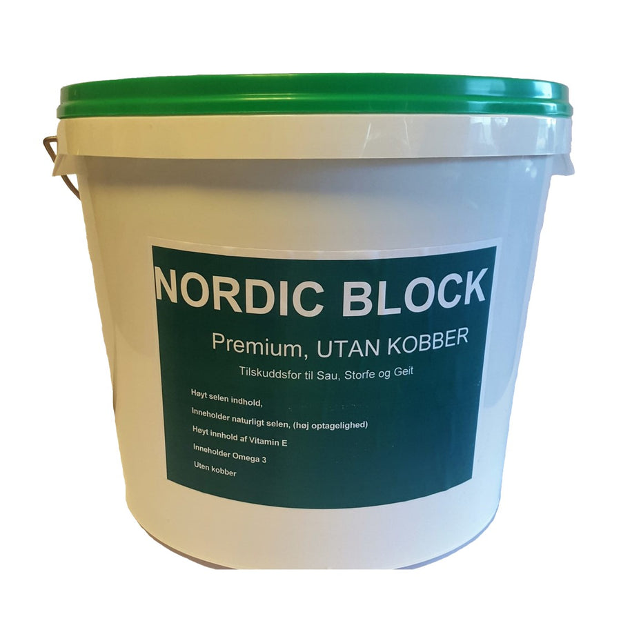 Nordic Block Premium uten kobber – 20 kg mineralbøtte med grønt lokk